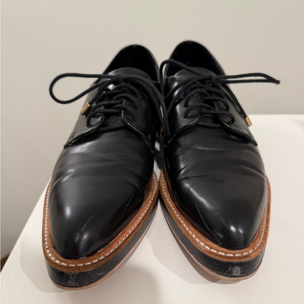 Zara Black Leather Loafers with Brown Sole